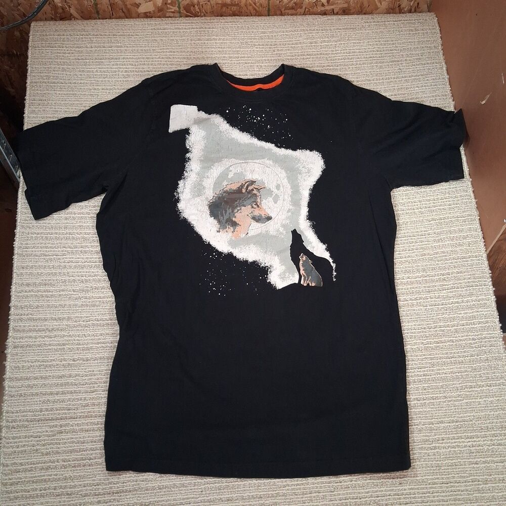 ​Boulder Creek Trading Company L Tall Mens Black T-Shirt Wolf Moon Graphic Tee
